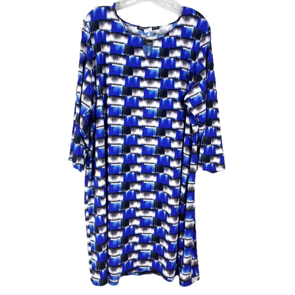 A Dressing Woman 2XL Plus Sheath Dress Poly/Span USA Blue Black White EUC